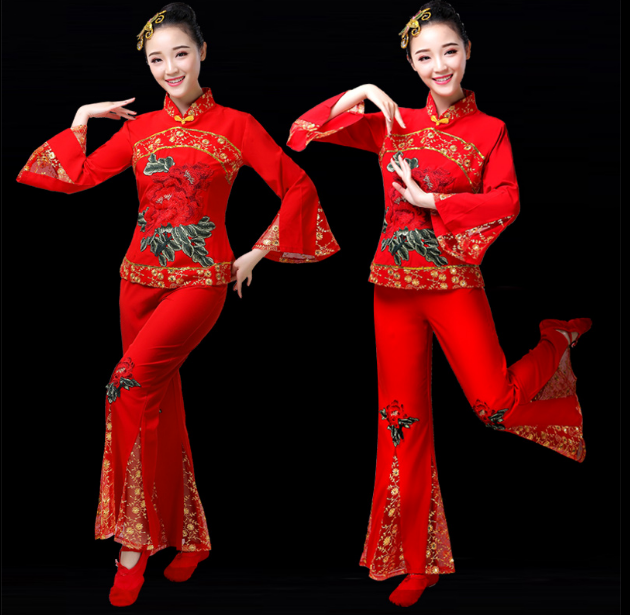 清水丽香 yf1771 田赛运动服类 新款秧歌服中老年腰鼓服扇子舞蹈演出服民族舞广场舞蹈表演服