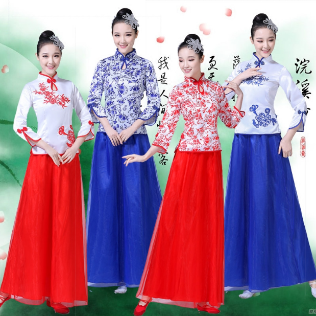 清水丽香 yf1770 田赛运动服类花瓷大合唱演出服装成人中国风民乐古筝二胡朗诵表演服女长裙